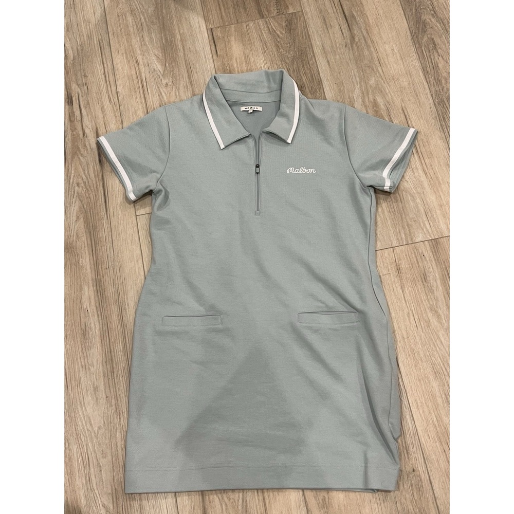 Malbon Golf Women's Polo Dress Blue Gray White Trim Quarter Zip Size L